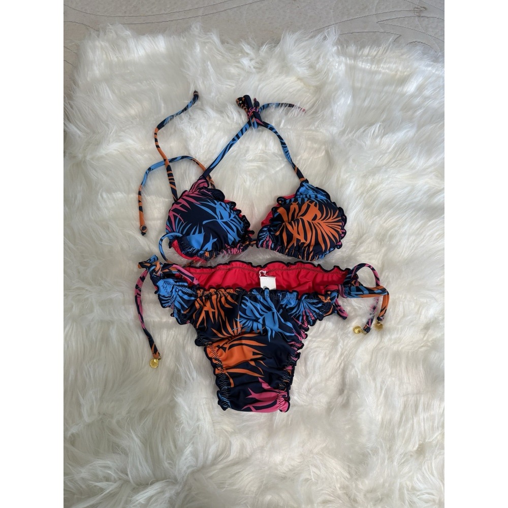 Peddney Women's Tropical Floral 2 Piece Swim Suit Bikini Sz Small Tie Side New
